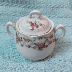 Floral Victorian Era Gerard, Dufraisseix & Abbot (GDA) LimogeSugar Bowl with Lid
